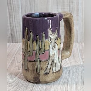 Vintage Mara Pottery Stoneware Mug Coyote Cactus Desert Purple 5.5"